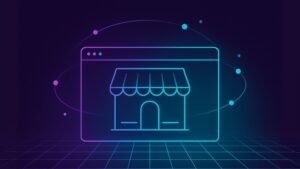 Storefront inside a browser window symbolizing a modern business website