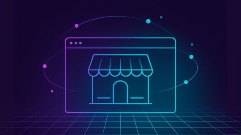 Storefront inside a browser window symbolizing a modern business website